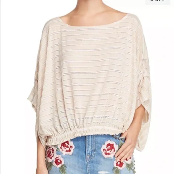Free People Azalea Eyelet Stripe Dolman Top oversize relax loose fit Ivory Sz M - Picture 11 of 12